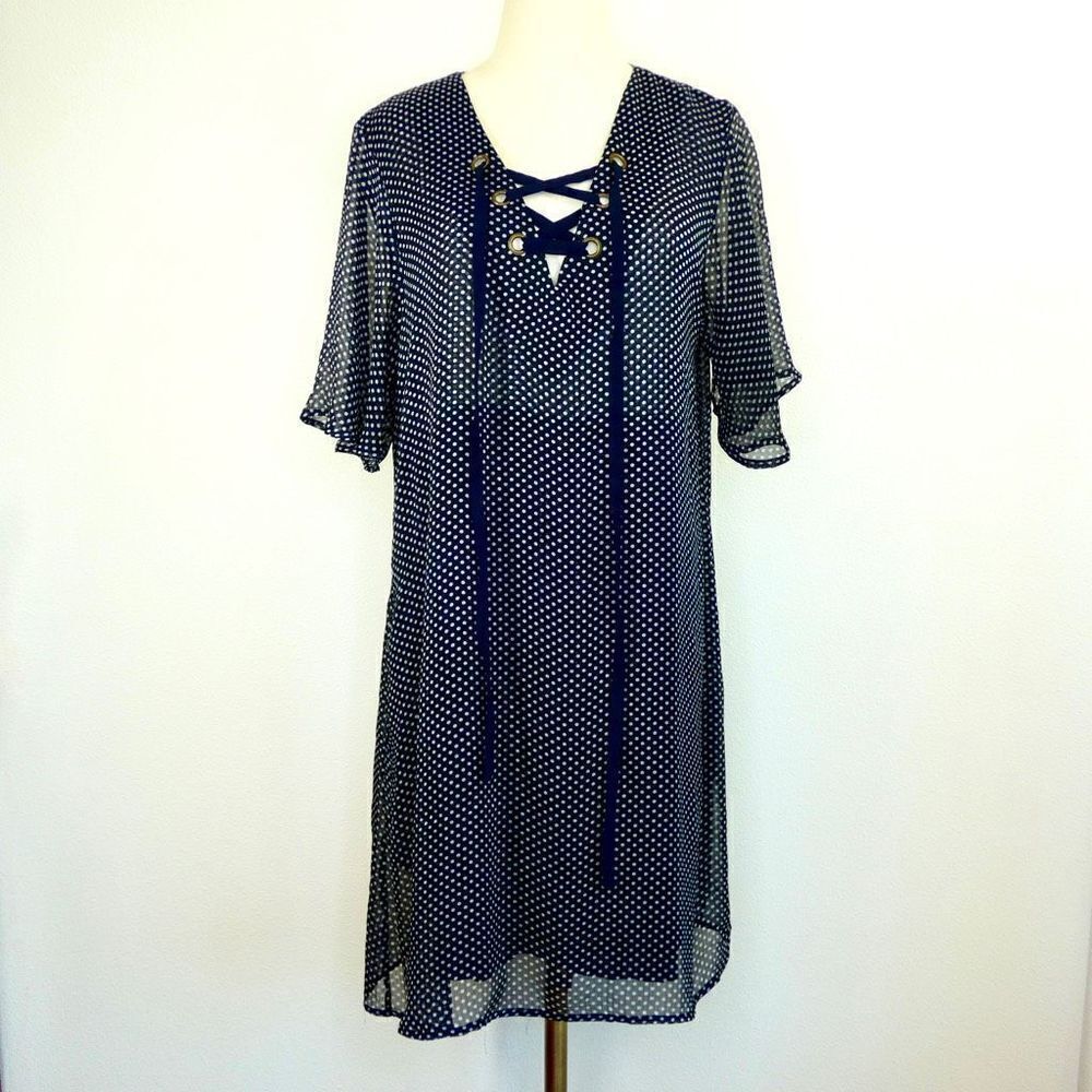 💜 3/$30 6/$50 1 11 Tylho Navy White Polka Dot Large Dress - Flawed Print